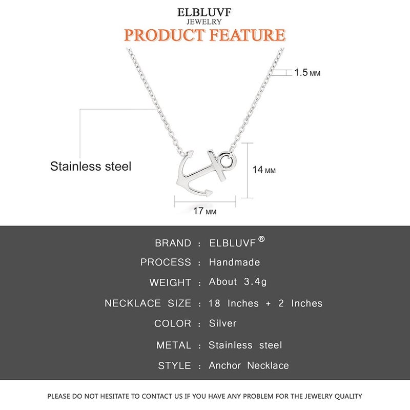 ELBLUVF 18k Silver Gold Rose Gold Plated Stainless Steel Women Sideways Anchor Pendant Necklace 18inches Choose Colors (Silver) - Image 4